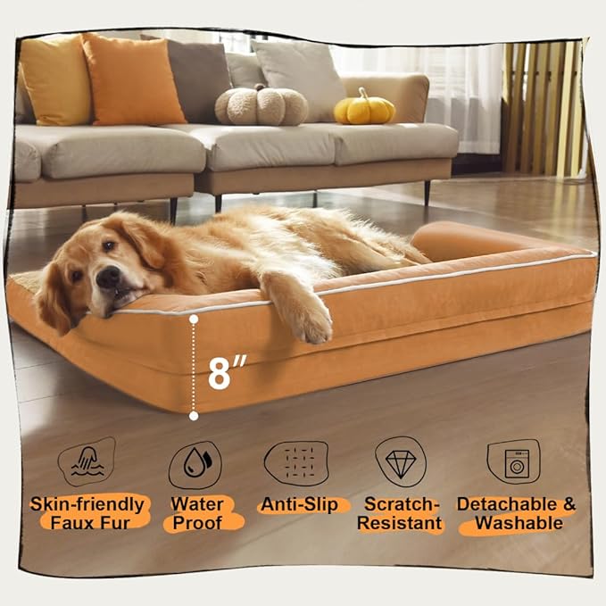 Orthopedic Waterproof Jumbo Dog Bed with Bolster for Extra Large Dogs | Pillow Support for Neck Relief, Egg Crate Foam, Waterproof Liner, Anti-Slip Bottom, Removable Bolster Cover, 53 x 42 Inch