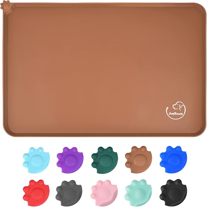Silicone Waterproof Dog Cat Pet Feeding Mats, Non Slip, Easy Clean Pet Dog Cat Bowl Mats Placemat (24" x 16") Brown