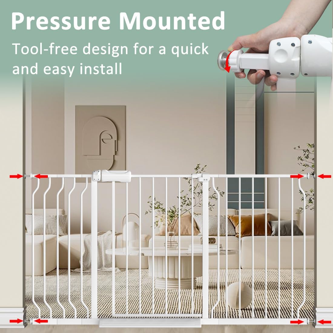 TSAYAWA Narrow Baby gate Baby Safety Gate 24.02-29Inch Auto Close Child Gates, Pressure Mounted Gate for Stairs & Doorways, Indoor/Outdoor Heavy-Duty Pet Gate for Toddlers, Dogs, White
