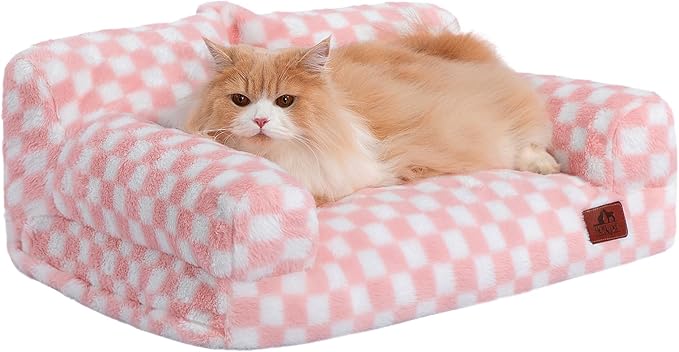 Hollypet Small Dog Large Cat Bed Puppy Couch Beds for Pets up to 25 lbs | Fluffy Dog Cat Couch Plush Soft Warming Pets Beds with Machine Washable Cover and Non-Slip Bottom