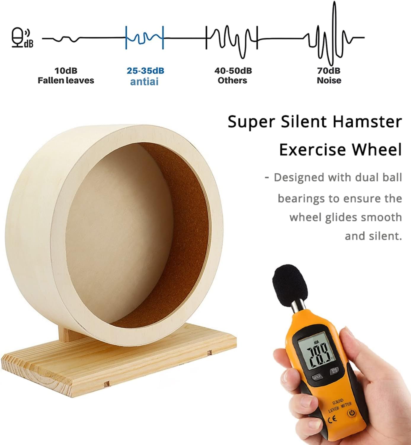 antiai Hamster Wooden Silent Wheel, Small Animal Exercise Wheel Accessories, Quiet Spinner Hamster Running Wheels Prevent Depression Toys for Hamsters, Gerbils, Mice and Other Small Pets (S)