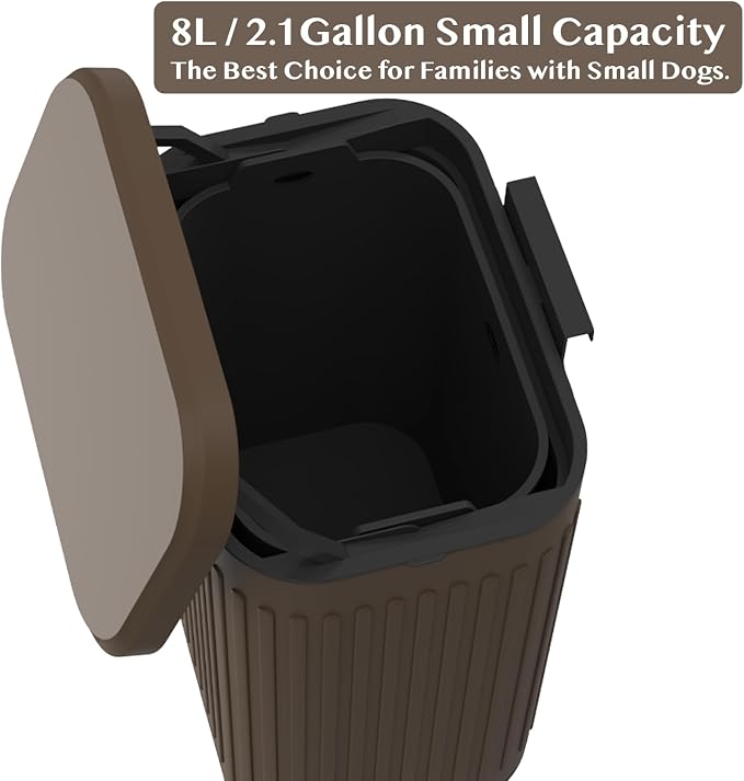 PAWZIDEA Wall Mount Dog Poop Trash Can Outside, 2.1 Gallon Small Dog Waste Bin with Lid, Activated Carbon Odor Control, Waterproof Metal Pet Waste Disposal Container, Fence Hang Poop Proof Garbage Can