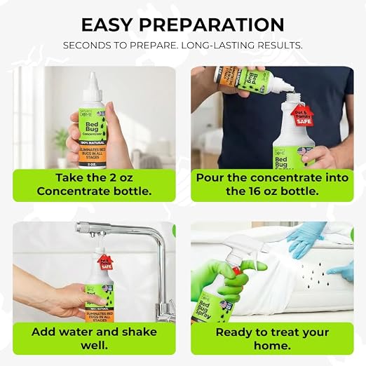Nature's Dome Bed Bug Concentrate, Makes 16 oz Bed Bug Killer & Mite Killer Spray, Destroys Eggs & Resistant Strains, Derived from Natural Ingredients 2 oz