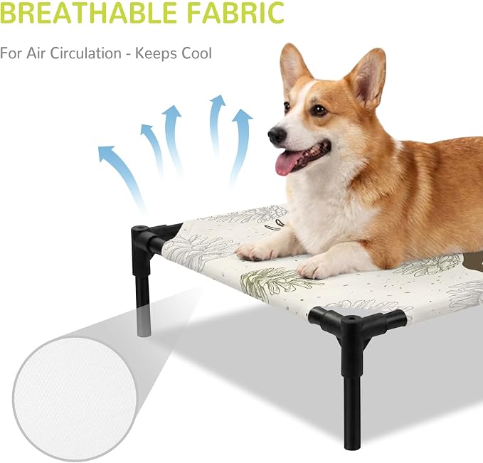 Outdoor Elevated Dog Bed for Medium Dogs, Brown Moose Breathable Cooling Raised Dog Cot for Indoor/Outdoor, Trees Pine Cones Elegant Pastoral Waterproof Elevated Pet Beds, M 24 x 20 in