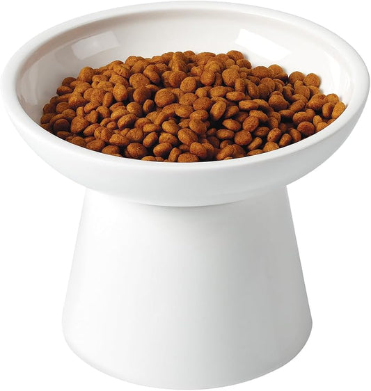 LoeJan Elevated Food and Water Bowls Set, Extra Wide and Raised Ceramic Feeder, Anti-Vomit Whisker-Free Pressure Cat Feeding Bowl for Kittens Adult Cats Small Dogs (White, Food Bowl)
