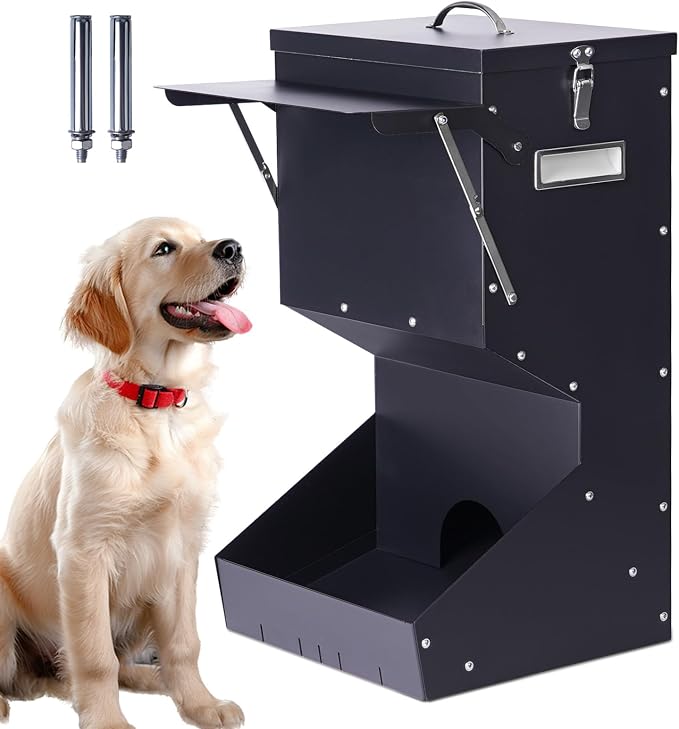 Outdoor Automatic Dog Feeder Large Breed 25 lbs Gravity Dog Feeder | Galvanized Metal Self Feeding Dog Food Dispenser Hanging Pet Food Feeders for Dogs Chickens and Farm Animals