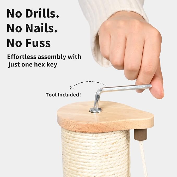 Lulu's World Cat Wall Scratcher,32" Tall No-Drill Wall Mounted Kitten Scratching Post, Cat Wall Furniture with 4 Suction Cups, Sturdy Sisal Climbing Tree Cat, Wall Shelves for Indoor （Natural Style）
