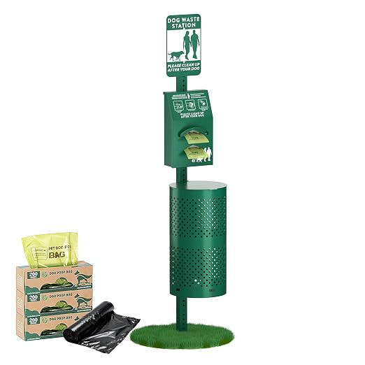 POCHAR Aluminum Dog Waste Station for Pet Parks with Poop Bags & Liner Bags | Rustproof Pet Poop Station Outdoor, Dog Park Equipment with Sign & Lid - Pet Poop Disposal System for Backyard