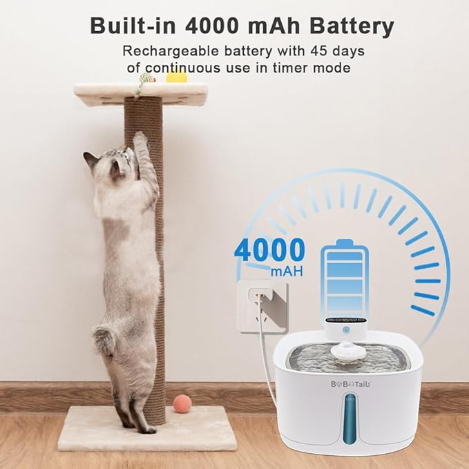 135oz/4L 100% BPA-Free Cat Water Fountain - Quiet Plastic Automatic Pet Drinking Fountain for Cats&Dogs Indoor, Automatic Dog Watering Dispenser Bowl with Watering Level Window and Filter (White)
