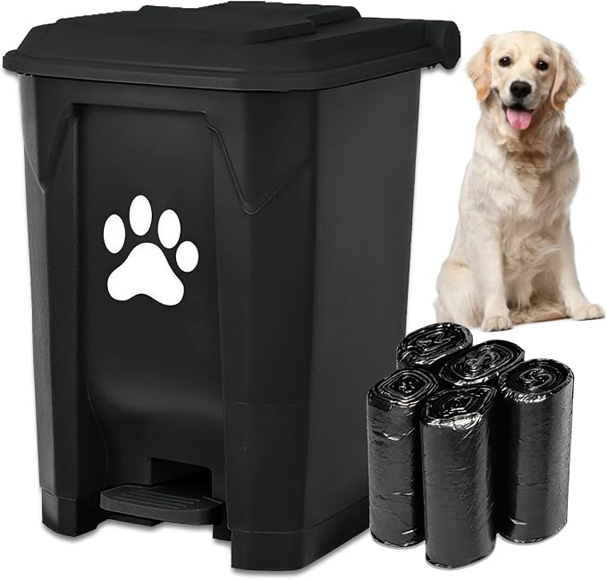 Outdoor Trash Can Dog Poop Bin Dog Waste Trash Can Pet Outside Garbage Can | Dog Poop Trash Can With Lid Outdoors Pet Waste Station Dog Disposal Container Garden Yard Home Bin Bucket & Waste Bags, Black