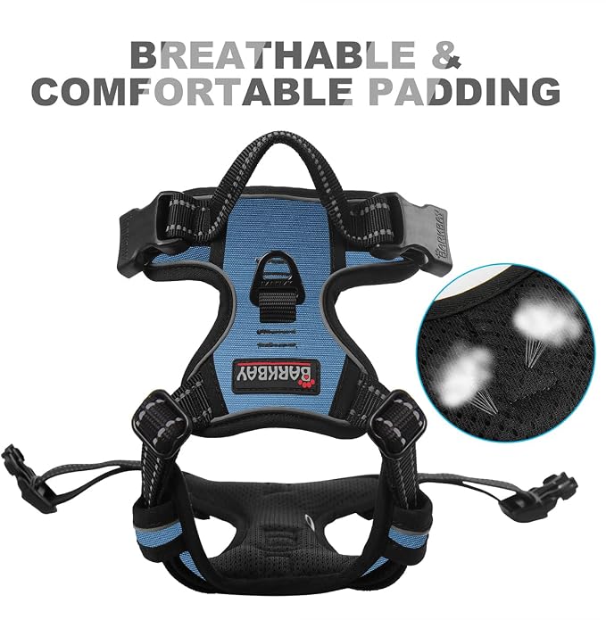 BARKBAY Dog Harness No Pull for Small Sized Dog Front Back Clips,Dog Vest | Soft Padded No Choke With Handle,Easy On&Off,Adjustable Reflective For Walking Training Running(Navy,XS)