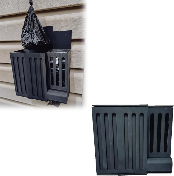 Dog Poop Bag Dispenser with Trash Bin, Weatherproof Outdoor Pet Waste Station, Fence Mounted Dog Waste Bag Holder with Sliding Disposal Door for Backyard Yard Garden