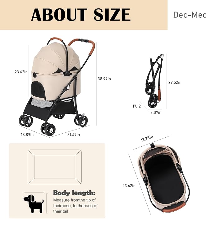 Pet Stroller for Small Dogs Cats Up to 45 lbs with Detachable Canopy, Portable Foldable Dog Stroller with Sunshade and Car Seat Travel, Suitable for All Seasons(Khaki 101K)