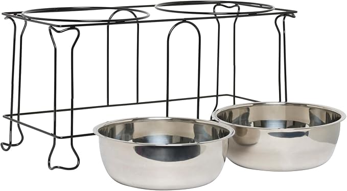 YML 10-Inch Wrought Iron Stand with Double Stainless Steel Feeder Bowls