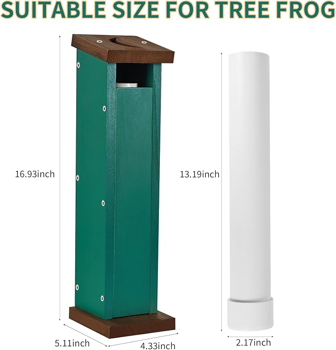 Tree Frog House for Many Species of Tree Frogs, Deluxe Wood Tree Frog Nest Frog Habitat Frog Shelter for Outside Garden, Indoor Breeding (Green)