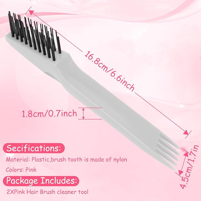 Yaomiao 2 Pcs Hair Brush Cleaner Tool 2-in-1, Pink and Gray Hairbrush Cleaner for Removing Hair Dust, Mini Comb for Removing Dirt, Home Salon Use