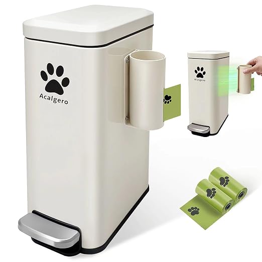 Dog Poop Trash Can Outside with Magnetic Bag Dispenser-Metal Dog Waste Container Odor Control- Rust Proof& Waterproof-Outdoor Waste Trash Can with Lid-Garbage Can&Foot Pedal-Pet Poop Bucket Soft Close