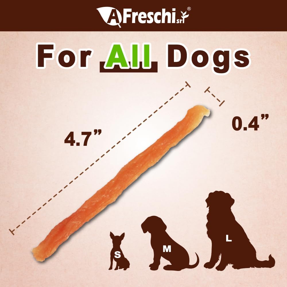 AFreschi Turkey Tendons for Dogs, USA-Sourced, Healthy Dog Treats, Rawhide-Free Puppy Chews, All Natural, Hypoallergenic Dog Treats, Classic Series, Soft Strips with Pumpkin, 3.5 oz Pack