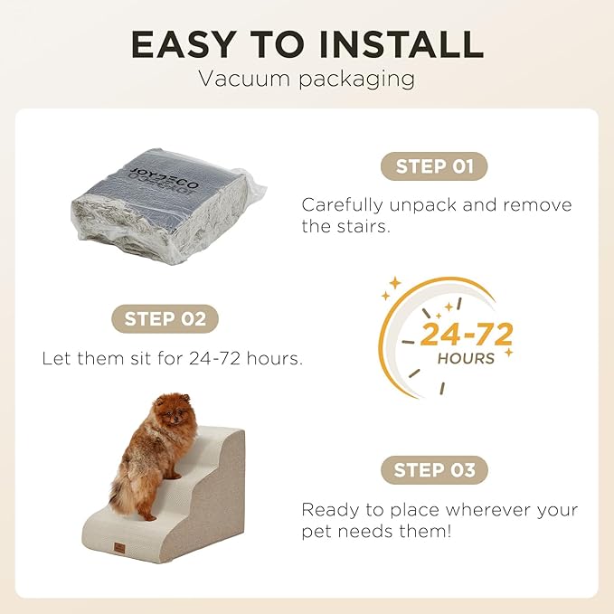 Joydeco Dog Stairs for Bed 22.8" H, 4-Step Pet Steps for Small Dogs and Cats, Dog Steps for High Bed, Non-Slip Balanced Ramp Indoor Pet Stairs, Beige