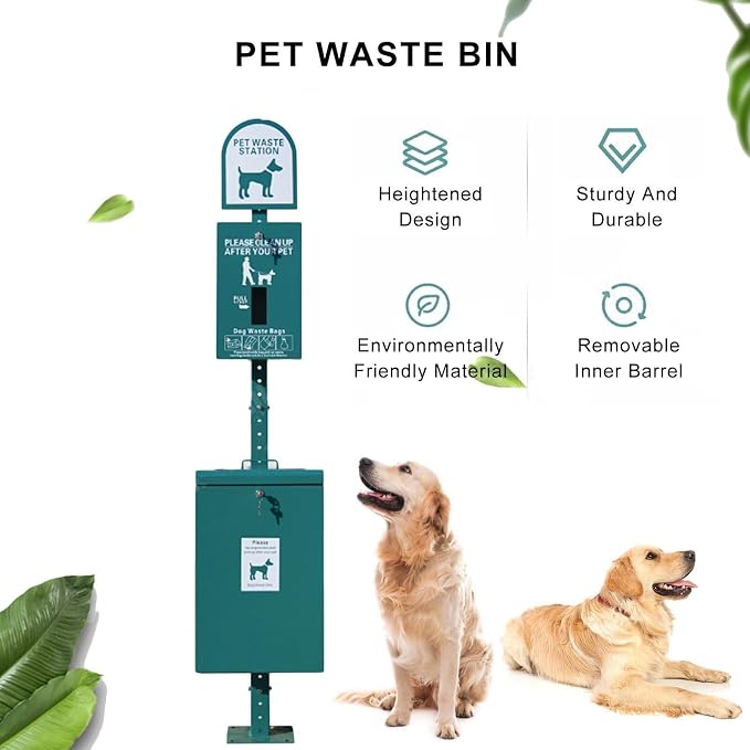 Outdoor Pet Waste Bin100 L,Floor-Standing Standard Dog Waste Station,Removable Inner Barrel