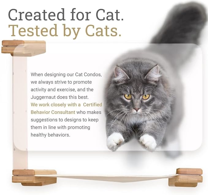 Catastrophic Creations Cat Tree with Hammock Perch – Mounting Wall Cat Shelves w/Canvas Fabric – Bamboo Wood Cat Tree Floating Steps – Lounger & Climber Cat Trees – Modern Cat Furniture
