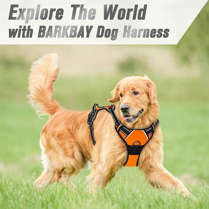 BARKBAY Dog Harness No Pull for Large Dogs Front Back Clips,Dog Vest | Soft Padded No Choke With Handle,Easy On&Off,Adjustable Reflective For Walking Training Running(Orange,XL)