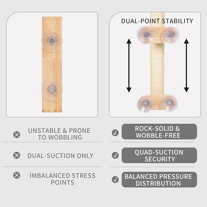 Lulu's World Cat Wall Scratcher,32" Tall No-Drill Wall Mounted Kitten Scratching Post, Cat Wall Furniture with 4 Suction Cups, Sturdy Sisal Climbing Tree Cat, Wall Shelves for Indoor （Natural Style）