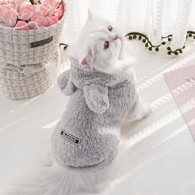 Selena Cat Bunny Ears Costume Cute Dog Kitten Hoodies Sweater Rabbit Ears Puppy Pet Apparel (Medium,Gray)