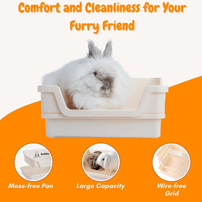 HoppScotch.bun Bumbox Large Rabbit Litter Box, 15.75" Training Cage with Plastic Grid for Small Animals, Indoor/Outdoor, Cream