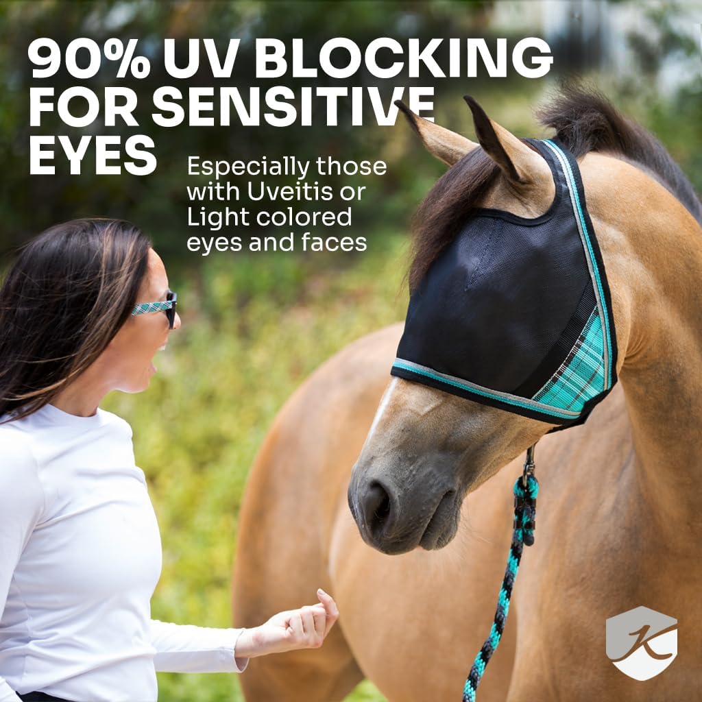 Kensington UViator CatchMask Horse Fly Mask with Web Trim UV Eye Protection Mask for Horse - Large, Imperial Jade