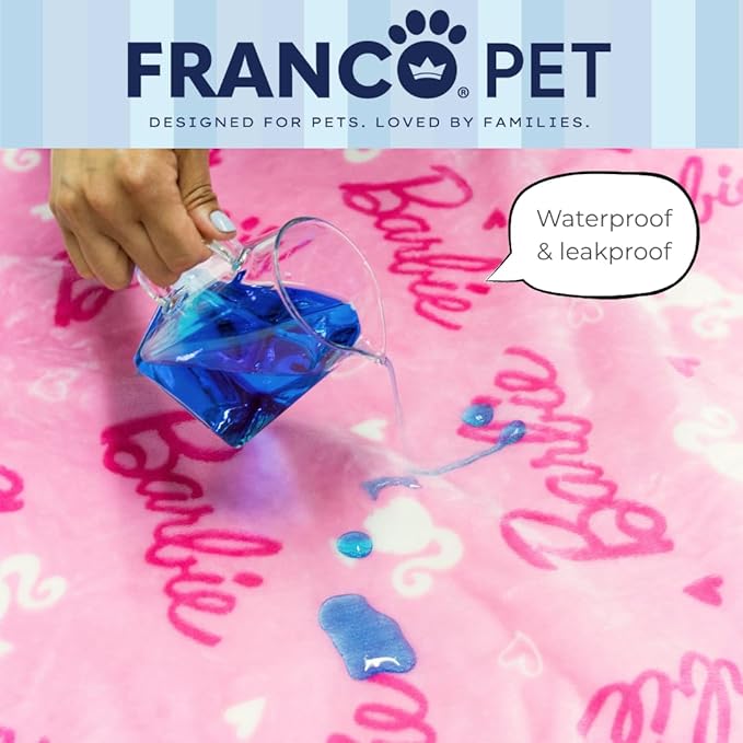Franco Pet Barbie Super Soft Cozy Waterproof Sherpa-Backed Blanket Throw for Medium Dogs, Couch/Bed/Car, 40x50 (Officially Licensed Product)
