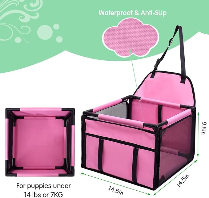 Dog Car Seat Puppy Portable Pet Booster Car Seat with Clip-On Safety Leash and Stable Fram, Anti-Collapse,Perfect for Small Pets