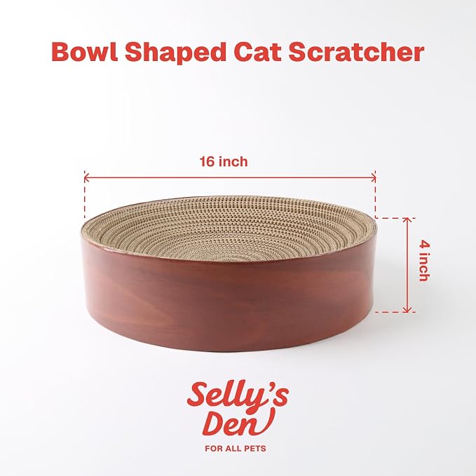 Selly's Den Bowl Shaped Round Cardboard Cat Scratcher with Catnip, for Lounging and Scratching, 16 inches