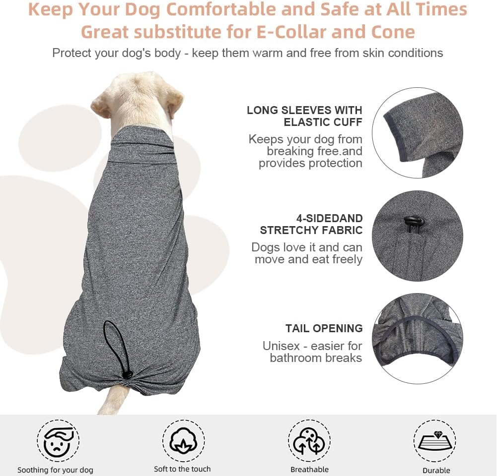 Dog Pyjamas PJS Sweater Clothes and Home Clothing Suitable for Medium to Large Breeds of Dogs, Dog Neutering Suits, Extra-Large Stretch Fabric, Four-Legged Clothes(Thin Forid Gray, 4XL)