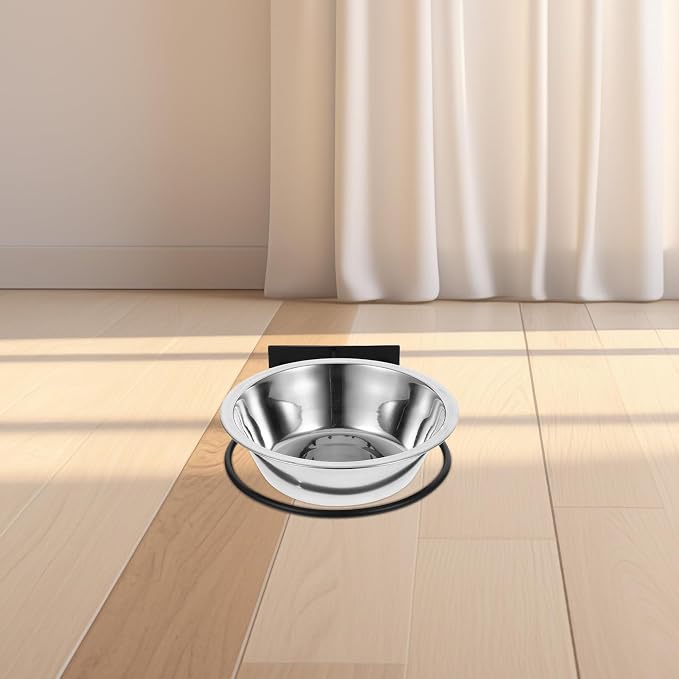 VICASKY Wall-Mount Elevated Dog Bowls with Deep Stainless Steel Food and Water Bowls, Large Raised Pet Feeder for Puppies and Small Dogs, Outdoor Wall Hanging Feeding Station in Black