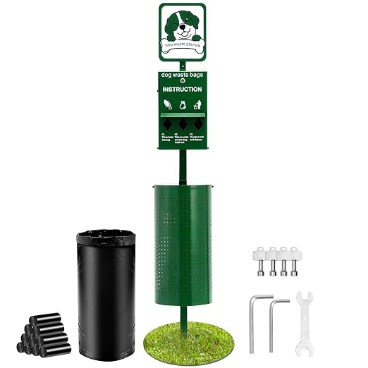 Happybuy Dog Waste Station, Commercial Pet Poop Station, 11.5 Gallon Waste Bin with 50 Can Liners, Bag Dispenser & 600 Waste Bags, Outdoor Dog Waste Disposal System for Backyard Use
