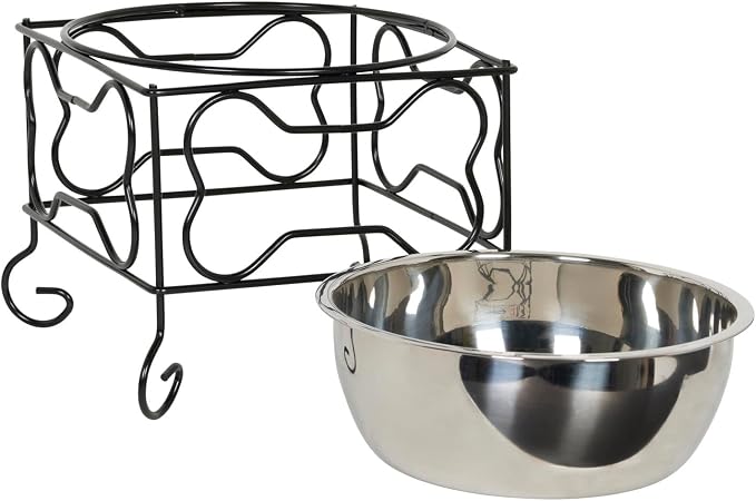 Wrought Iron Stand with Single Stainless Steel Bowl Size: Medium (7" H x 9.5" W x 9.5" D)