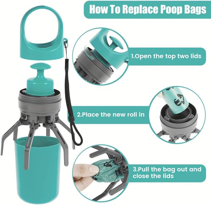 Portable Poop Scooper With Bags Attachment Quick Pet Poop Claw Grabber
