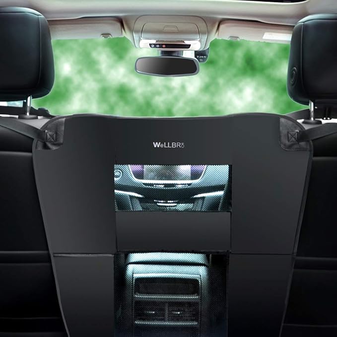 Dog Car Backseat Barrier, Padded and Durable Nylon Net Pet Barrier, Vehicle Travel Dog Fence with 2 Mesh Windows, for Safe Driving, Easy to Install and Adjust for All Cars