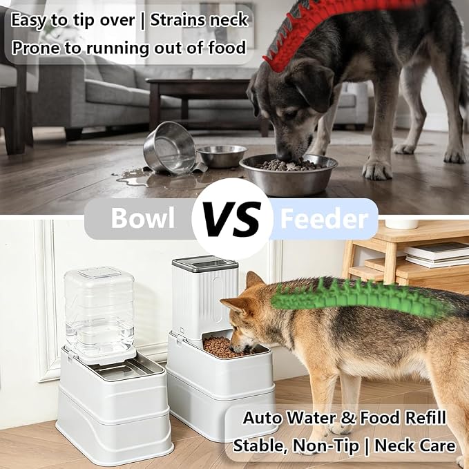 Elevated Automatic Pet Feeder & Water Dispenser, 128 Fl Oz/1 Gallon Water & 4.4lb Food Capacity, Stainless Steel Bowl, 2-Level Height Adjustable, Neck Protection for Small/Medium Dogs,Anti-Choking
