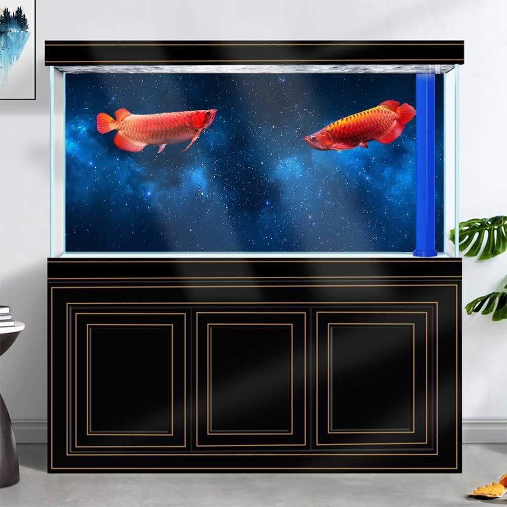 48X24IN Starry Aquarium Background, Art Starry Fish Tank Decorations Background, with 8 EVA Double-Sided Tape