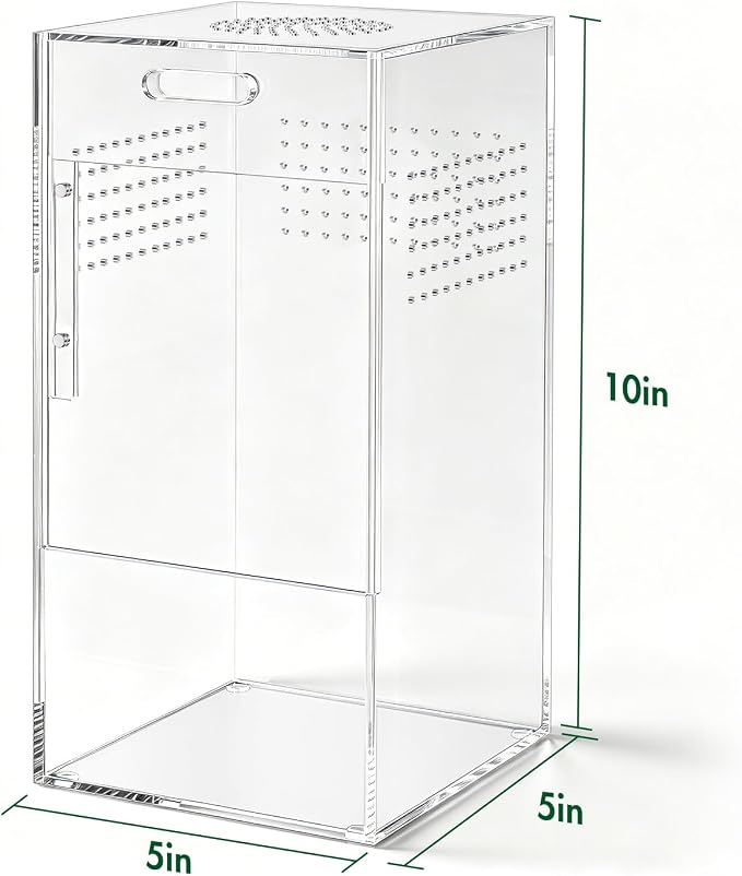 Pre-Assembled Jumping Spider Enclosure, All-Side Ventilation | 5"×5"×10" Escape-Proof Acrylic Habitat Terrarium with Magnetic Door for Jumping Spider, Tarantula, Praying Mantis, Snail