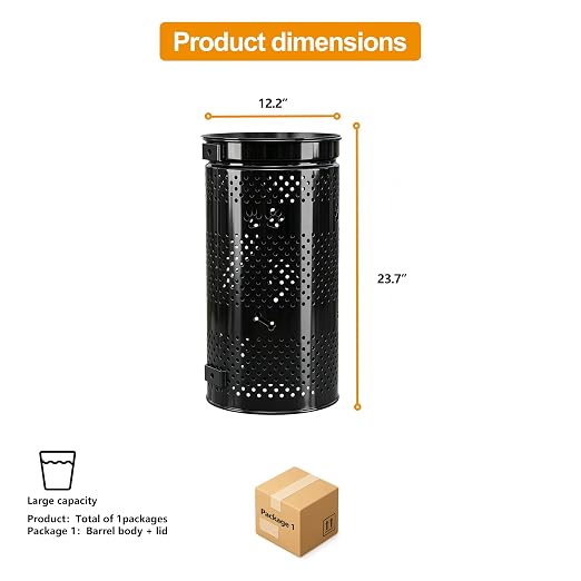 10 Gallon Galvanized Dog Waste Trash Can, Black | Durable galvanized steel pet waste bin with wall post and ground installation options, ideal for parks, yards and communities