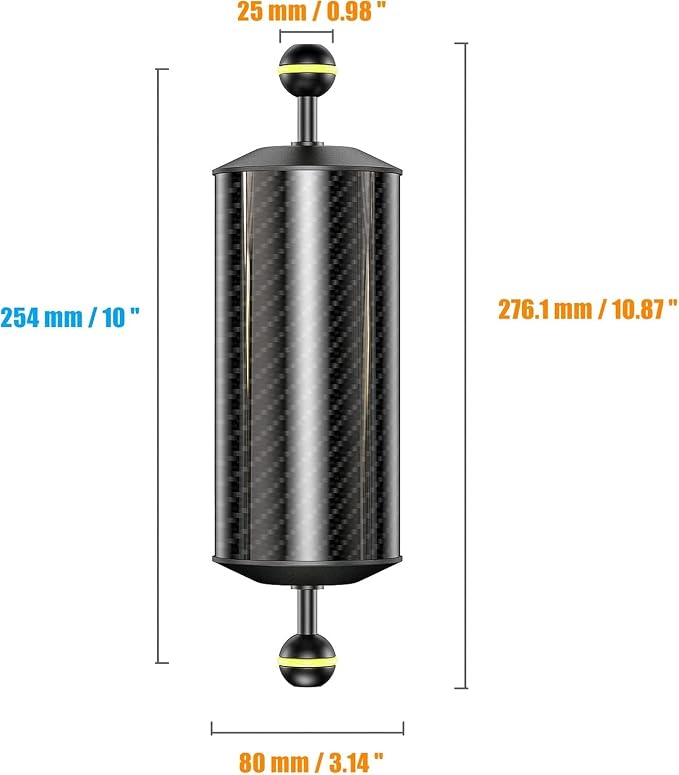 Sea frogs Carbon Fiber Float Arm D80mm, 10'', Buoyancy Provided 900g | for Ultralight, Aquatic Arm, Underwater Camera System Diving Tray Video Light/Strobe GA-11