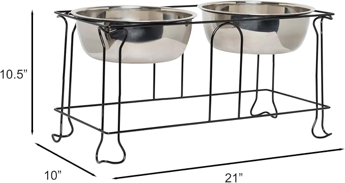 YML 10-Inch Wrought Iron Stand with Double Stainless Steel Feeder Bowls