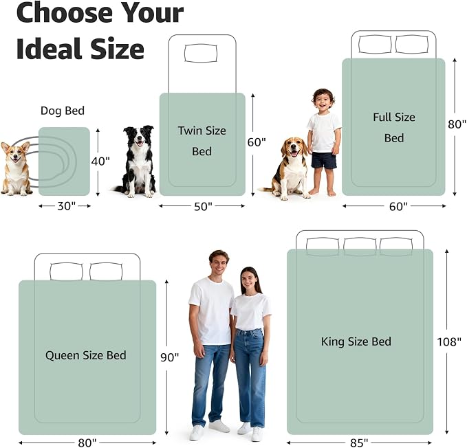 LOOBANI Waterproof Blanket for Queen Bed, Reversible Soft Flannel, 80"x90" | Waterproof Dog Blankets for Large Dogs, Spill-Proof Couch Cover for Family Movie Nights, Camping, Travel, Noise Free, Green