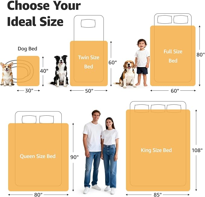 LOOBANI Waterproof Blanket for Bed, Flannel Queen Size 80"x90", Yellow | Double-Side Leak-Proof, Reversible, Stain-Proof Cover for Sofa Bed Protection, Ideal for Rest Movie Time, Camping, Travel