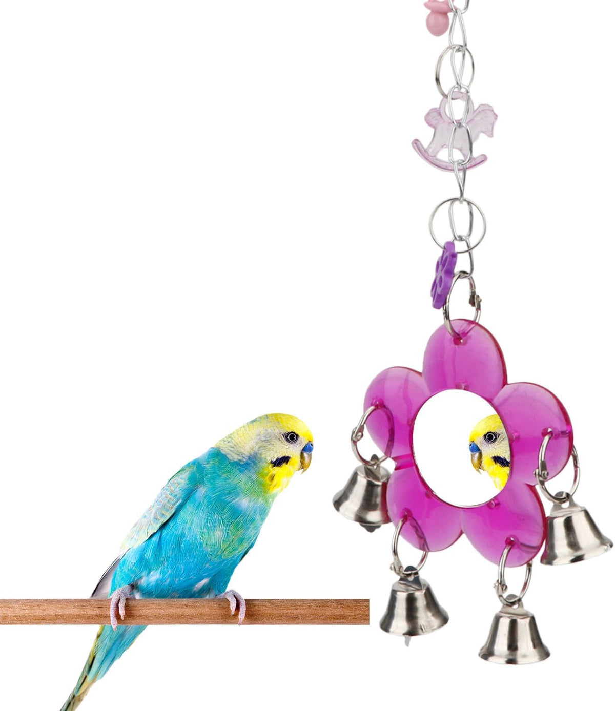 Hypeety Pet Bird Mirror with Bell Interactive Parrot Toy for Parrot Macaw African Greys Budgies Cockatoo Parakeet Cockatiels Conure Lovebird Cage Bells Mirror (B)