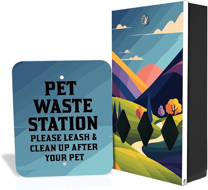 Zero Waste USA - DISPENSE-ART™ Roll Bag Dispenser & Sign - Countryside | UV-printed roll bag dispenser & matching sign, 400 bags, 25% more storage, mounts to walls, posts & fences