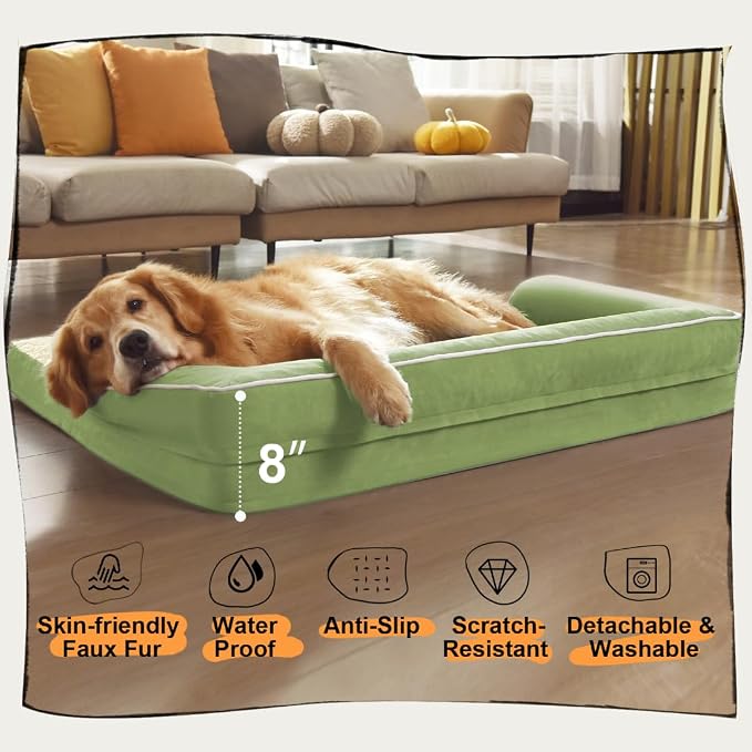 Orthopedic Waterproof Jumbo Dog Bed with Bolster for Extra Large Dogs | Pillow Support for Neck Relief, Egg Crate Foam, Waterproof Liner, Anti-Slip Bottom, Removable Bolster Cover, 53 x 42 Inch